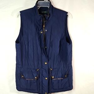 Lauren Ralph Lauren Navy Blue Quilted Vest Zip Up Snap Womens Sz 1X